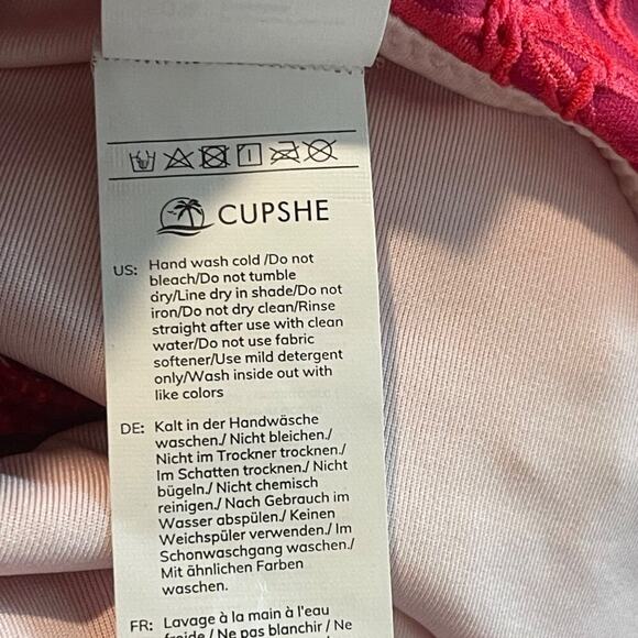 Cupshe XS Pink Floral Bikini Set Women’s 2-Piece Scalloped V-Neck High Waist - Picture 7 of 8